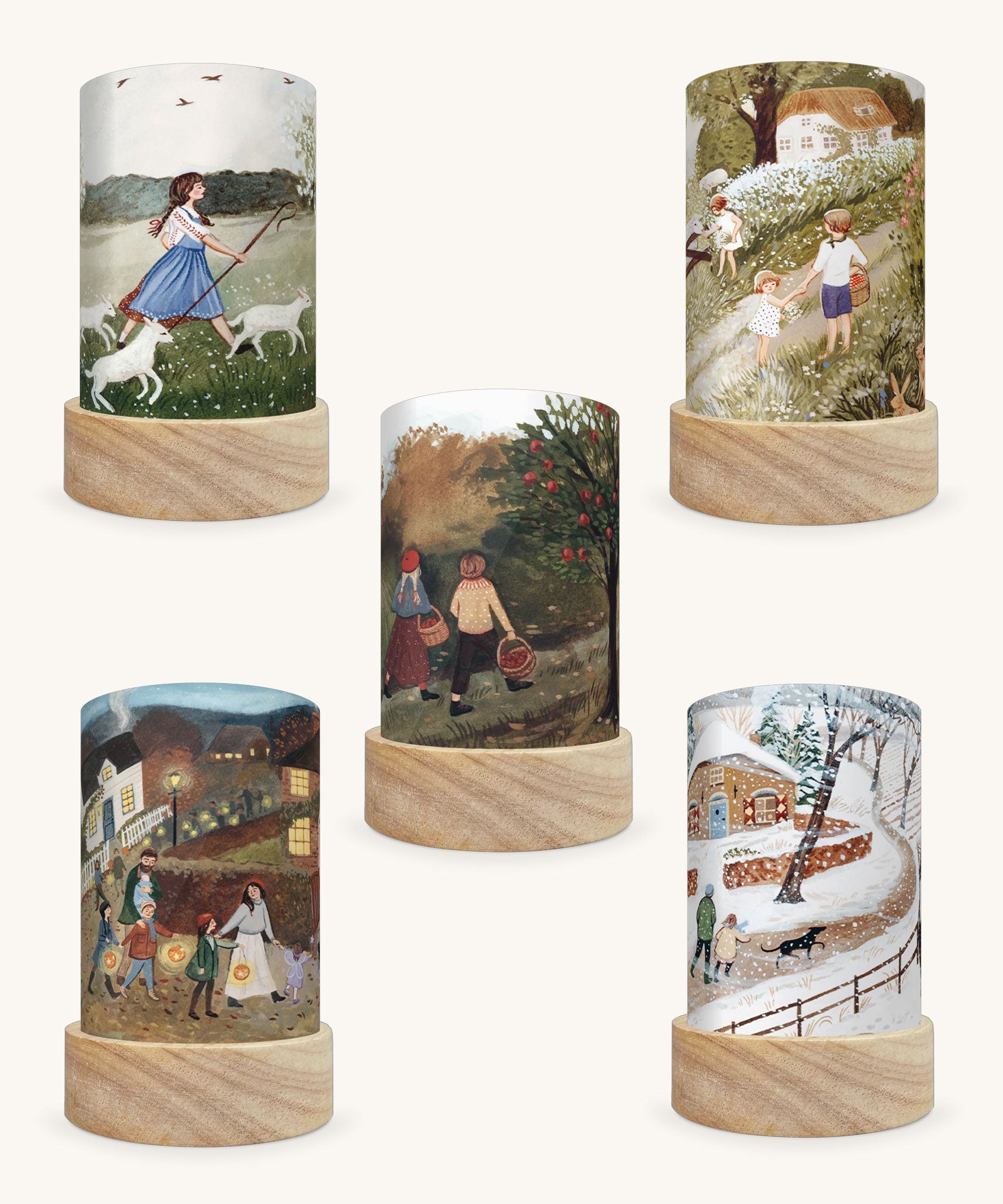 Toverlux 5 Shades for Lanterns Artist Collections with Seasonal Stroll artwork by artist Robin Pieterse