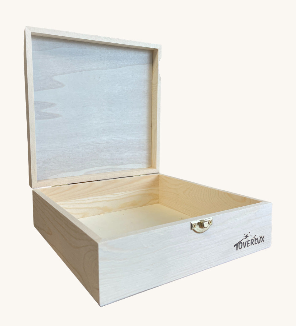 Toverlux Magic Lamp Silhouette Storage Box. A small wooden storage box perfect for storing all your Magic Lamp Silhouette's, on a plain background.