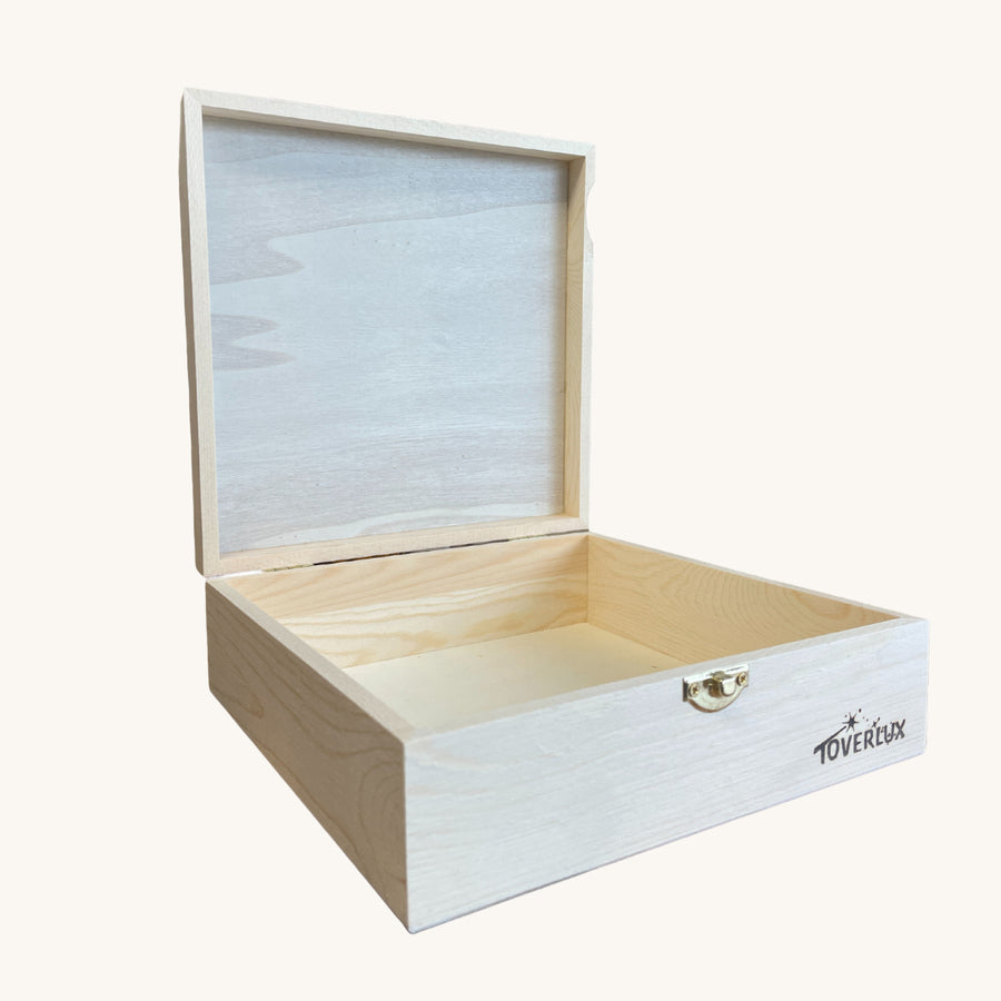 Toverlux Magic Lamp Silhouette Storage Box. A small wooden storage box perfect for storing all your Magic Lamp Silhouette's, on a cream background