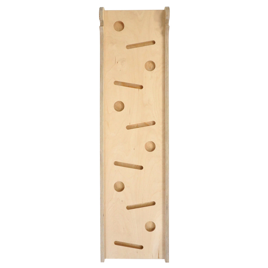 Triclimb wooden Miri slide with the engraved climbing marks on a white background