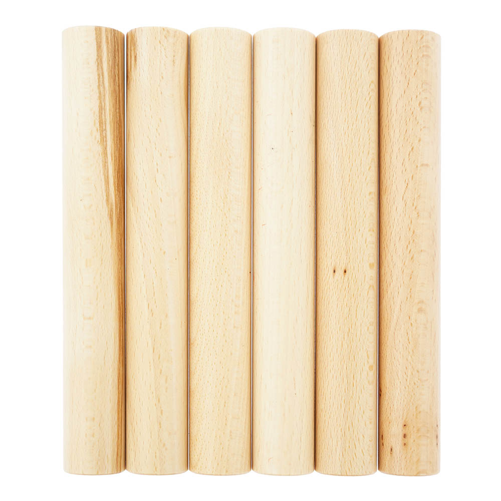 Triclimb natural wooden miri sticks set laid out in a line on a white background