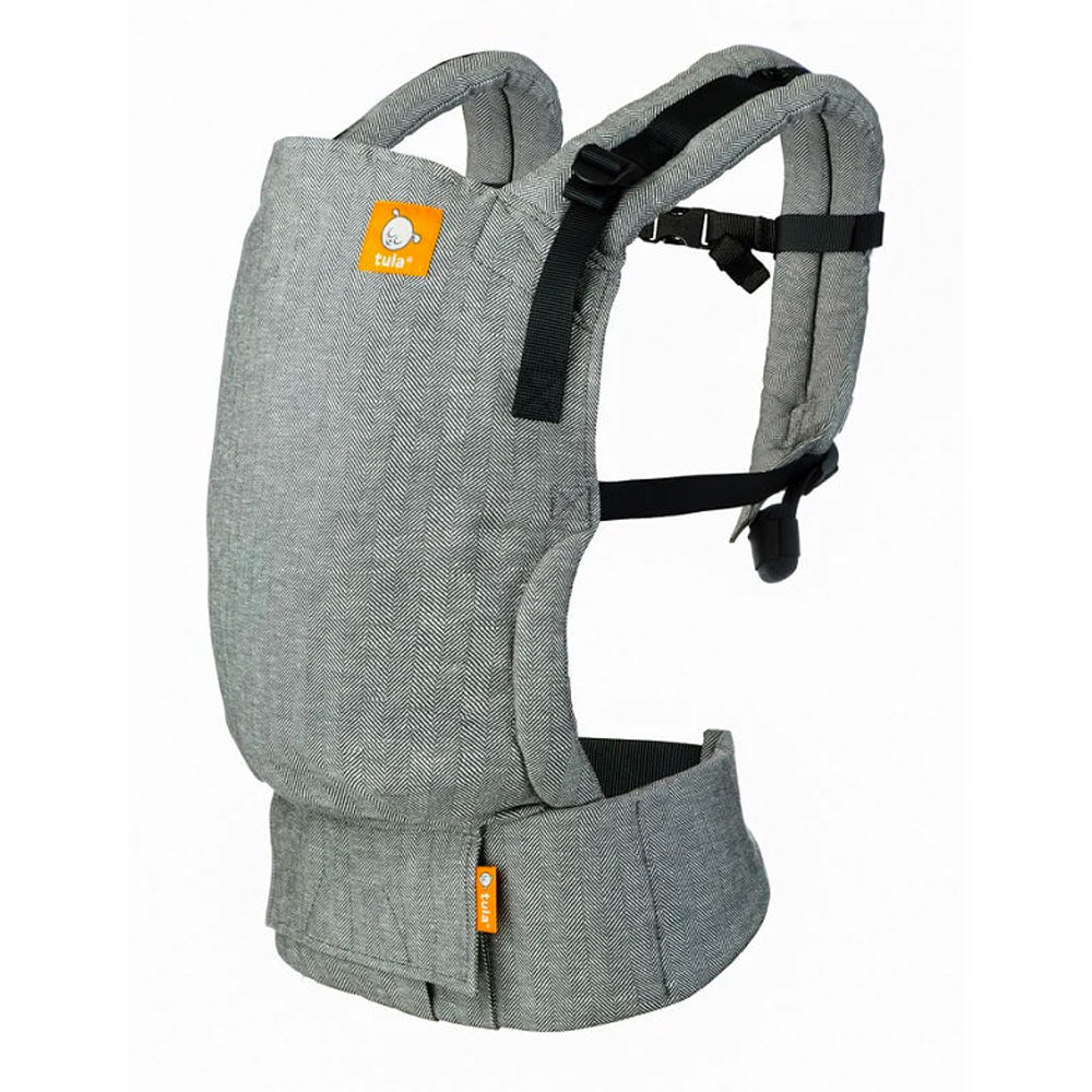 Tula eco-friendly soft linen free to grow baby carrier in the ash colour on a white background