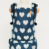 Tula Love Soir Standard Baby Carrier, blue print with large hearts on. 