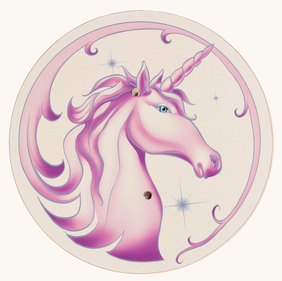 Vah Arabella Unicorn Wooden Shield pictured on a plain background