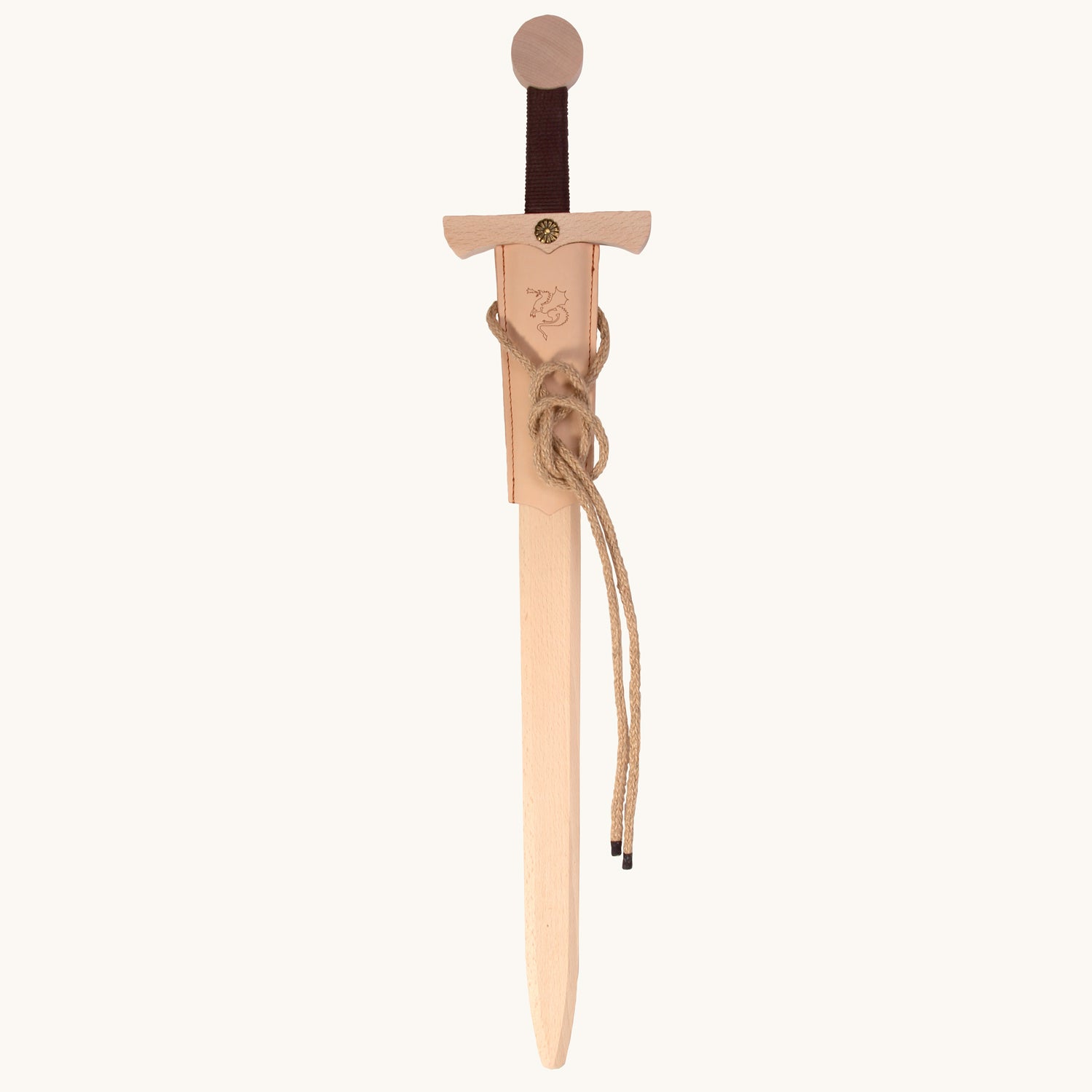 Vah Dragon Wooden Sword with leather holder pictured on a plain background