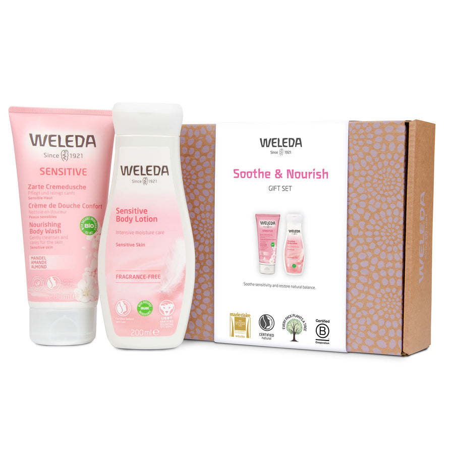 Weleda Sensitive Soothe & Nourish Gift Set including Sensitive Almond Nourishing Body Wash 200ml and Sensitive Body Lotion 200ml