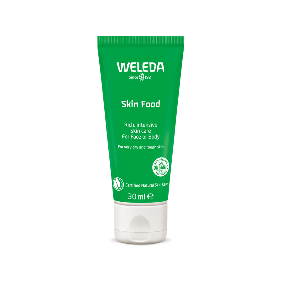 Weleda 30ml moisturising skin food cream tube on a white background