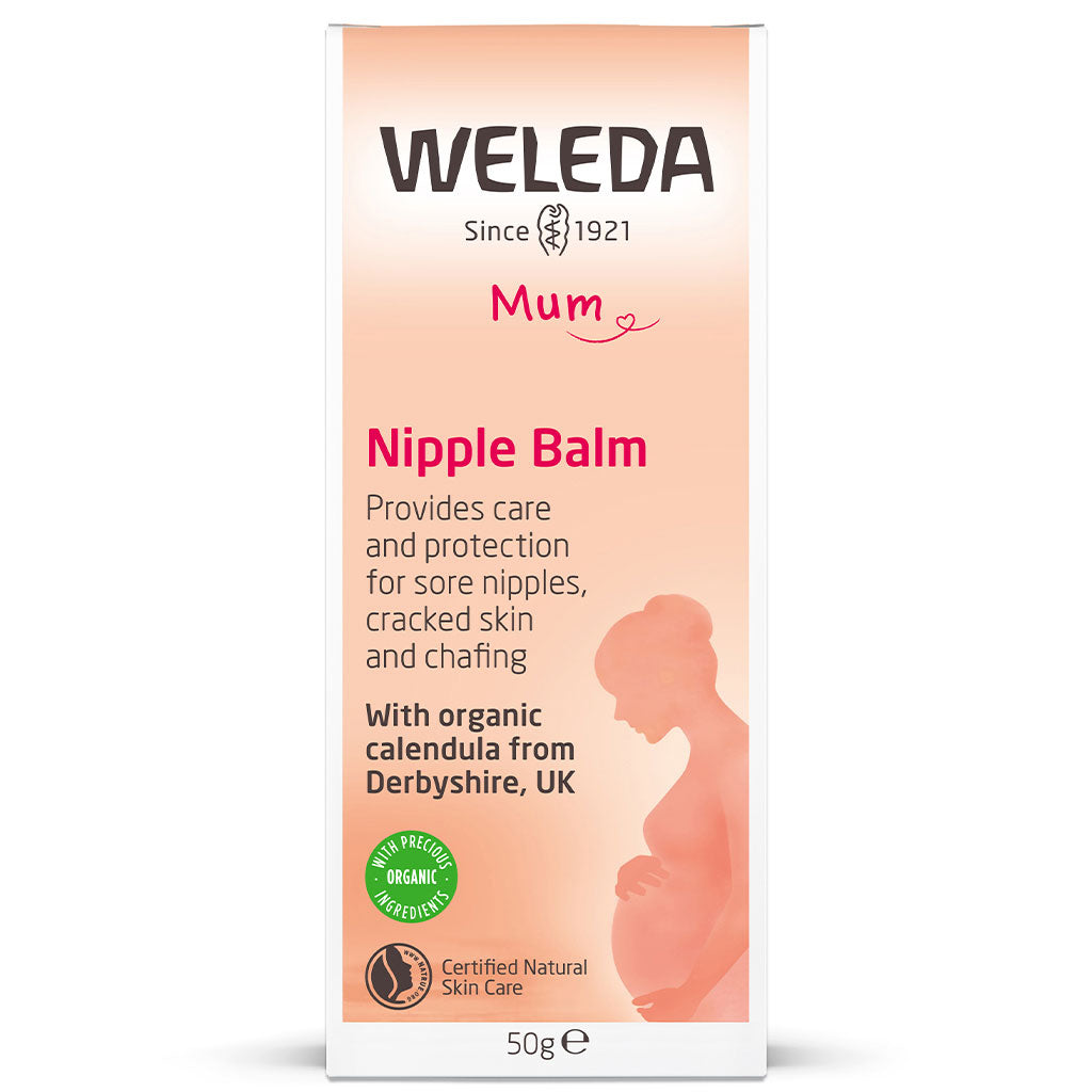 Weleda Nipple Balm 50g tube in box pictured on a plain white background