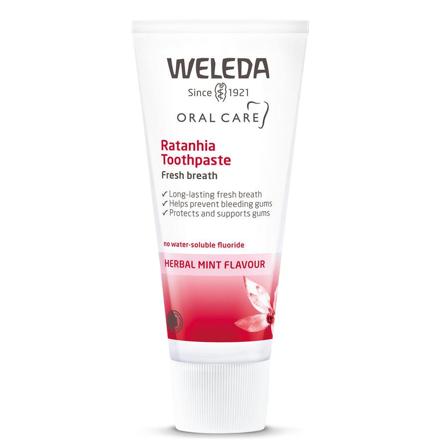 Weleda Ratanhia Toothpaste 75ml on a plain background.