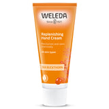 Weleda Replenishing Sea Buckthorn Hand Cream will soothe rough, dry hands in an intense moisturising treatment. In an orange tube. 