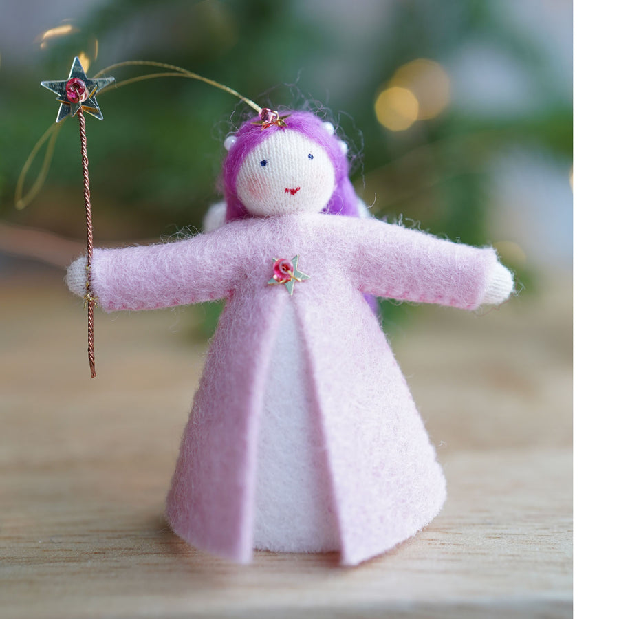 Ambrosius eco-friendly pink wishfair felt fairy figure on a white background