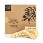 Wild and Stone pack of 20 bamboo clothes laundry pegs on a white background