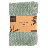 Wild and Stone organic cotton hand towel in the moss green colour on a white background