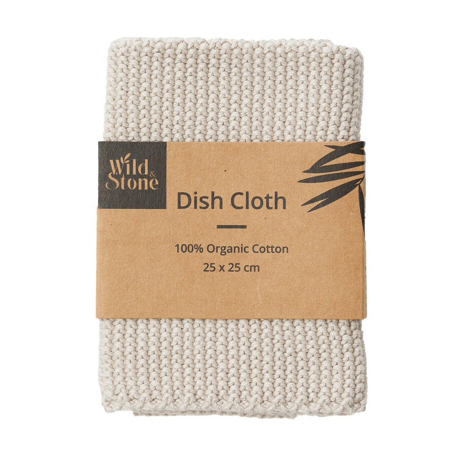 Wild & Stone organic dish cloth in Beach Sand in a cardboard sleeve