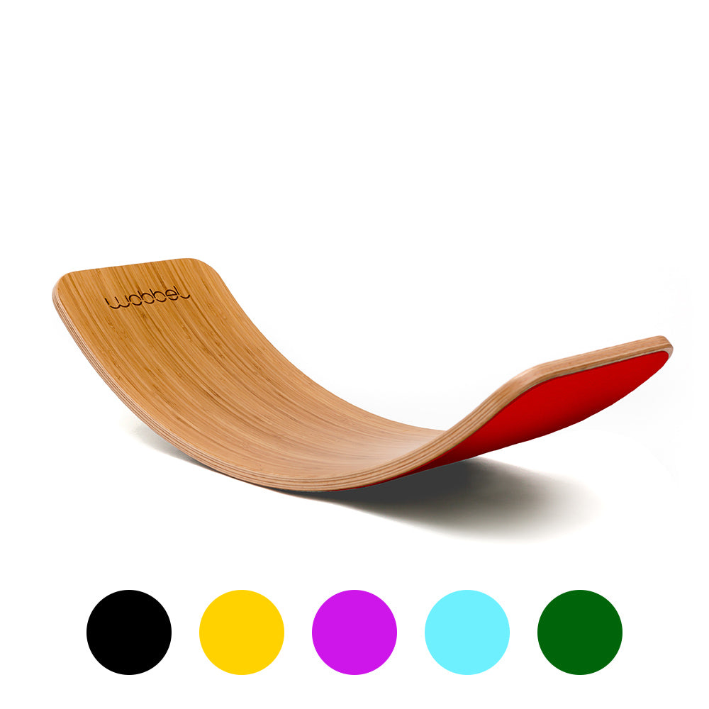 Wobbel Original Bamboo Wooden Balance Board on a white background 