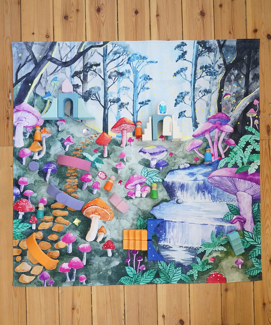 Wonderie Play Cloth with a Enchanted Toadstool Forest design.