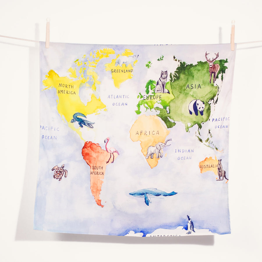 Wonderie Learning Cloth - Our World design pictured on a plain background