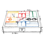 A hand drawn illustration of the Wooden Story 30 Rainbow Blocks set. The illustration shows a part of the design stage. 