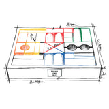 A hand drawn illustration of the Wooden Story 30 Rainbow Blocks set. The illustration shows a part of the design stage. 