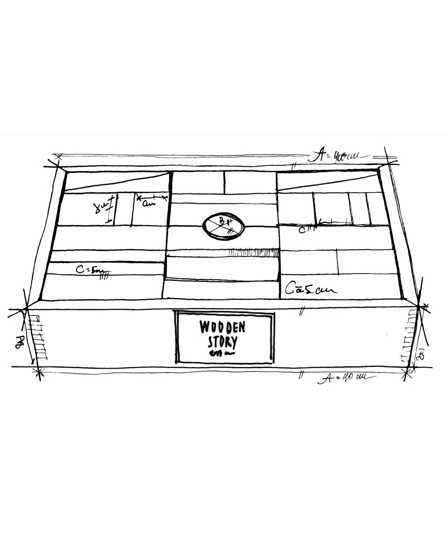 An illustrated drawing of the Wooden Story 63 Extra Large natural blocks in a tray set. 