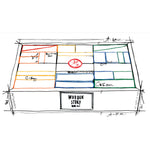 An illustrated drawing of the Wooden Story 63 XL Rainbow Blocks in Tray. 