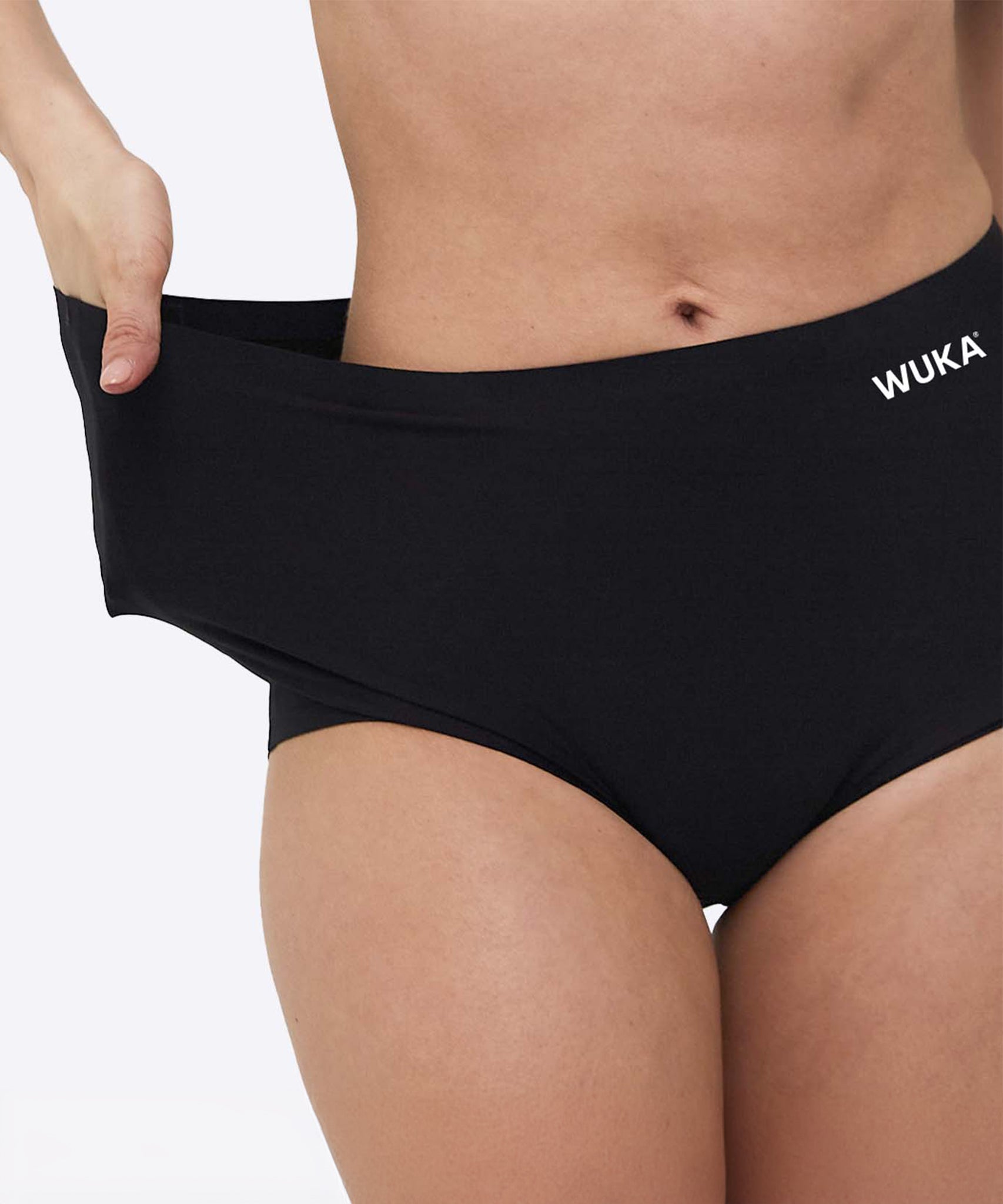 The back view of the WUKA Stretch Boxer Shorts Heavy Flow - Black