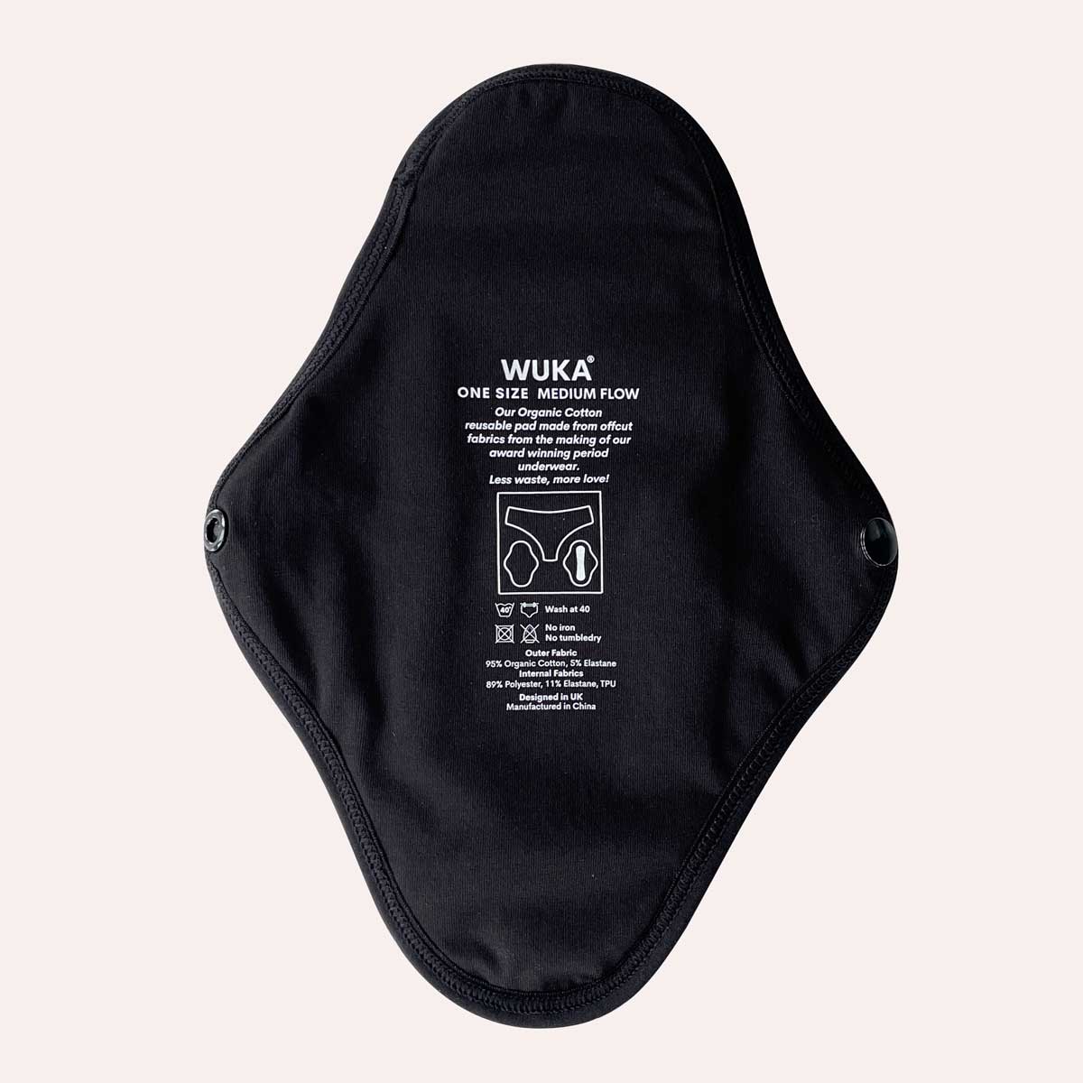 WUKA Reusable Period Pad outer pictured on a plain coloured background