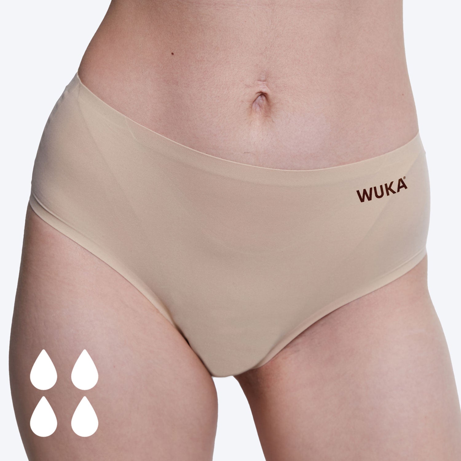 WUKA Stretch Seamless Midi Brief Heavy Flow Period Pants - Light Nude