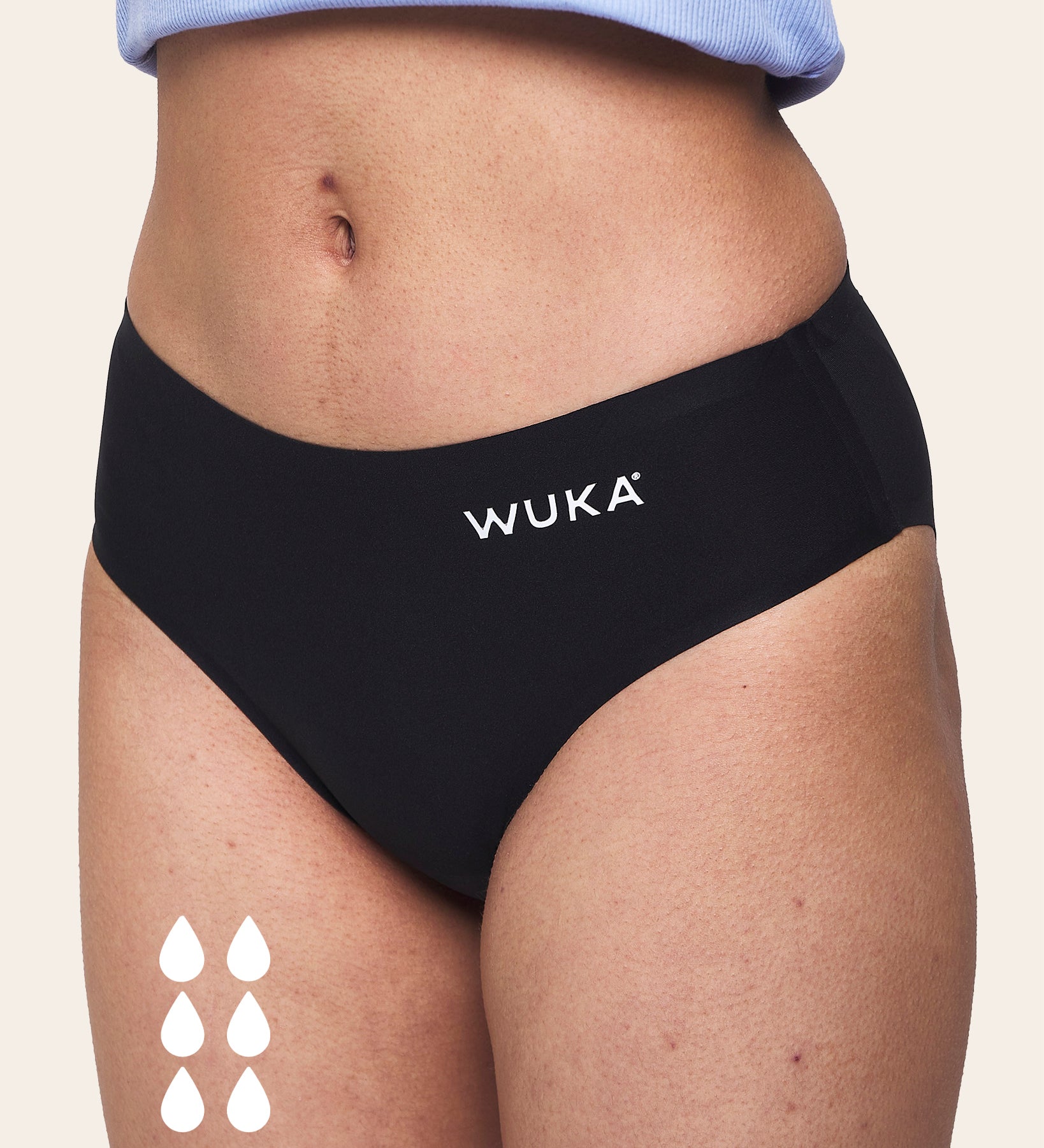 WUKA Teen Stretch Bikini Brief Period Pants from the front, on a cream background