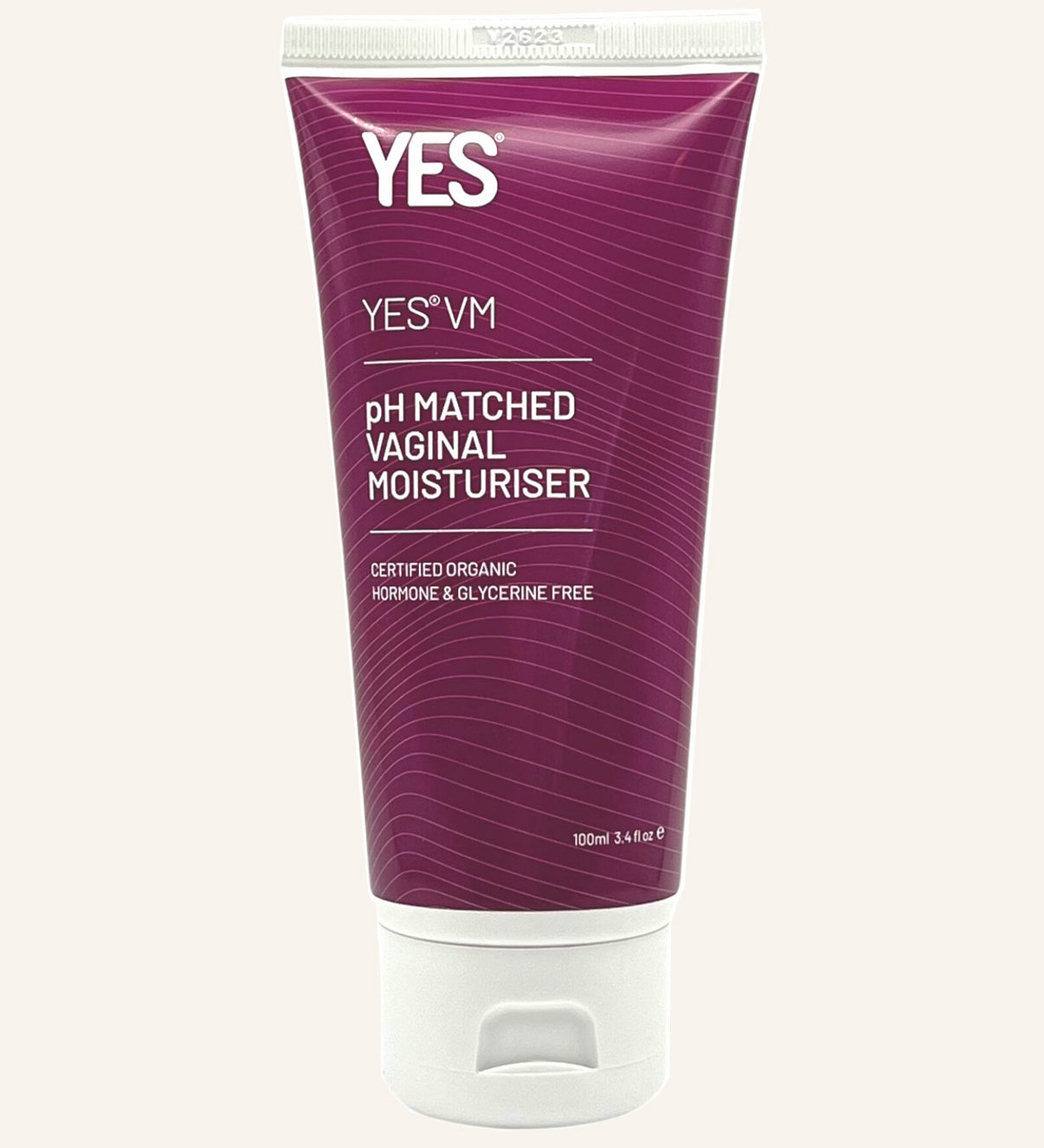 A purple tube of the YES lube vaginal moisturiser on a cream background