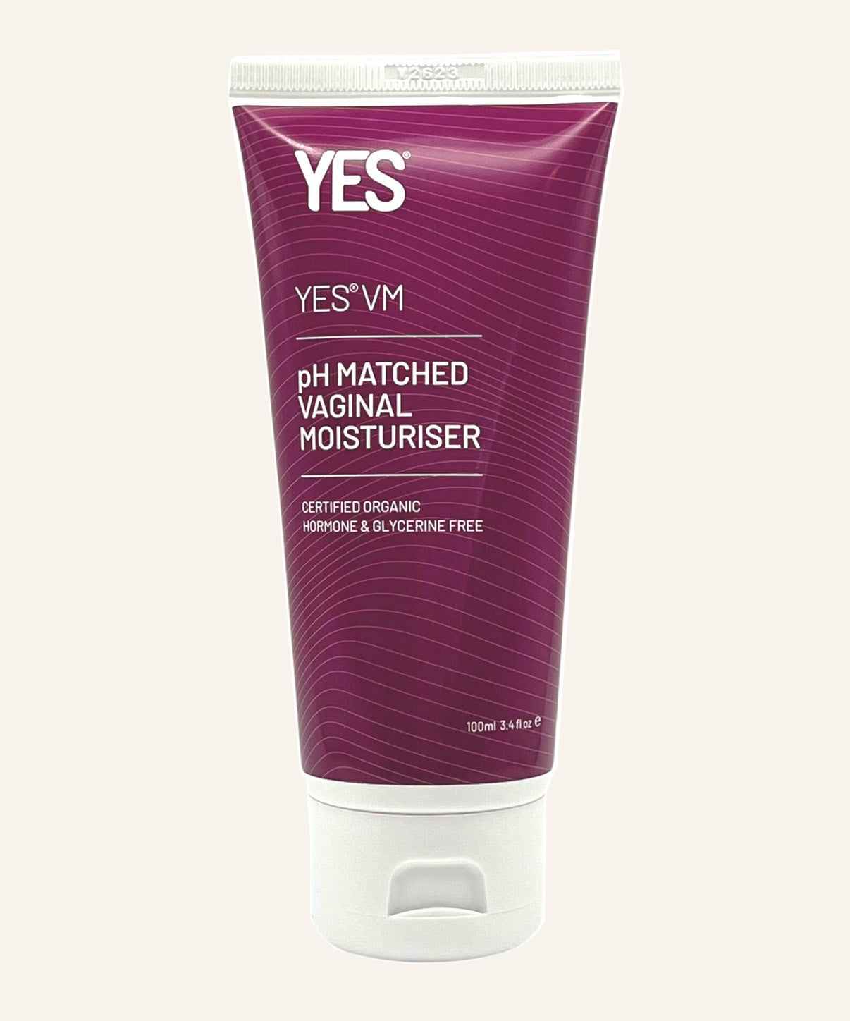 A purple tube of the YES lube vaginal moisturiser on a cream background